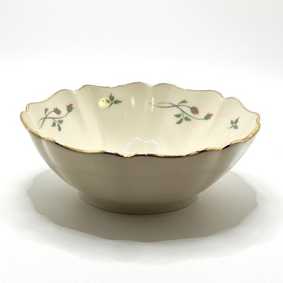Lenox Rose Manor Small Bowl Pink Roses Gold Trim Scalloped - USA - Picture 1 of 5